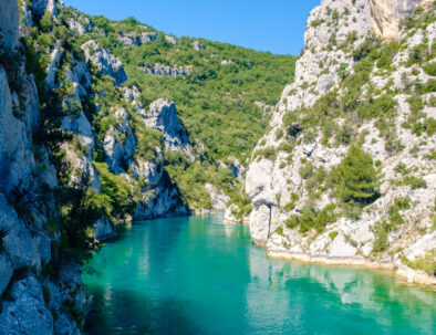 Gorges Du Verdon lake of Sainte Croix, Provence, France, blue green lake with boats in France